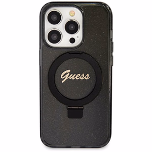 Guess Ring Stand Script Glitter MagSafe case for iPhone 14 Pro Max - black