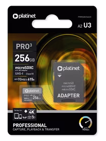 Atminties korta Platinet MicroSD 256GB (class10 UHS-III 90MB/S) + SD Adapteris