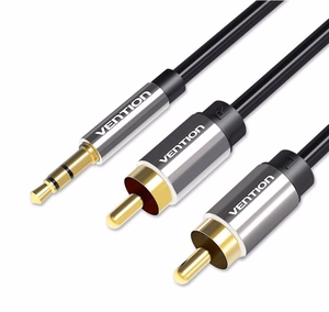 Vention 3,5 mm kištukas – 2xRCA kištukas garso laidas 1 m, juodas metalinis