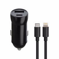 "Maxlife MXCC-04 PD QC automobilinis įkroviklis 1x USB-C 1x USB 20W juodas + USB-C - Lightning kabelis 27W