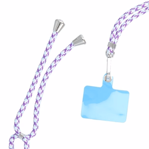 SWING (6mm) telefono dirželis, telefono pakabukas su reguliuojamu ilgiu / virvelės ilgis 165 cm (maks. 82,5 cm kilpoje) / ant peties arba kaklo – baltas–violetinis