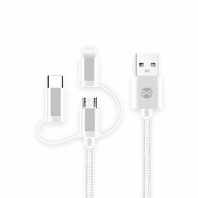 "Forever 3in1" kabelis USB - "Lightning" + USB-C + microUSB 1,0 m 1,5A, baltas