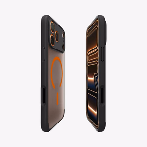 Spigen Ultra Hybrid MagSafe deklas, skirtas iPhone 17 Pro Max - Juodas ir oranzinis