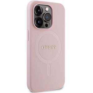 Guess GUHMP14LPSAHMCP dėklas telefonui iPhone 14 Pro - rožinis Saffiano Magnetinis