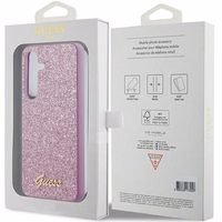 Guess Glitter Script dėklas telefonui Samsung Galaxy S24 - violetinė