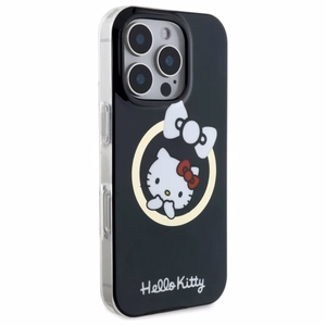 Hello Kitty IML Linksmas kaspinas magnetinis iPhone 16 Pro Max dėklas - juodas