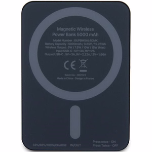 Guess Magnetinė Metalinis Script Logotipas indukcinė išorinė baterija 15W 5000mAh - juoda