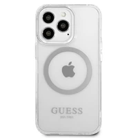 Guess Metal Outline Magnetinis MagSafe dėklas telefonui iPhone 13 Pro / iPhone 13 - sidabrinis