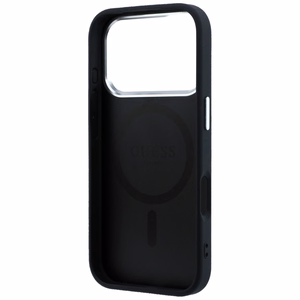 Guess Grained Triangle Logo MagSafe dėklas, skirtas iPhone 17 Pro / 18 Pro, juodas