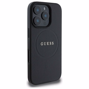 Guess grūdėtas auksinio žiedo magnetinis dėklas telefonui iPhone 16 Pro Max - juoda