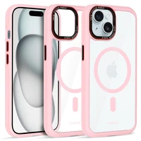 Liavec Hibridinis magnetinis skaidrus dėklas iPhone 15 šviesiai rožinis