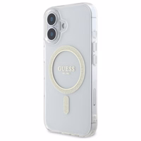 Guess GUHMP16MHFGERET iPhone 16 Plus 6.7" skaidrus kietas dėklas IML Glitter Circle Magnetinis