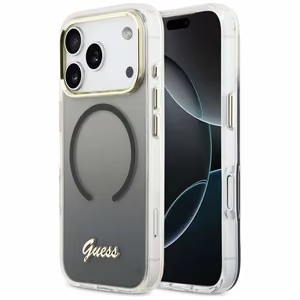 Guess IML Gradient Script Metal MagSafe Dėklas for iPhone 17 Pro Max - juodas