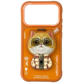 Nimmy Cool&Cute 2.0 Cat deklas iPhone 17 Pro Max su magnetiniu laikikliu - oranzinis