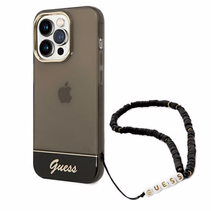 Guess permatomas perlinis dirželis dėklas telefonui iPhone 14 Pro - juodas