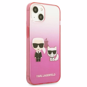 Karl Lagerfeld Gradient Ikonik Karl&Choupette dėklas iPhone 13 mini – rožinis