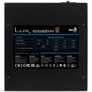 Aerocool LUX 650W maitinimo blokas 20+4 pin ATX ATX Juoda