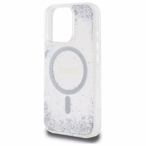 Guess dervos gradientinis blizgus magnetinis dėklas iPhone 16 Pro telefonui – sidabrinis