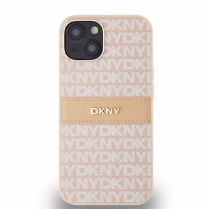 DKNY odinis mono juostelės ir metalinis logotipas dėklas iPhone 15/14/13 - rožinis