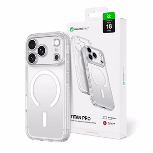 AmazingThing Titan Pro Lens dėklas, skirtas iPhone 18 Pro, su kameros apsauga ir dirželio tvirtinimu, suderinamas su MagSafe – spalva: skaidri