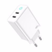 JELLICO tinklinis įkroviklis EU19 GaN PD 40W 2xUSB-C + laidas USB-C - Lightning Baltas