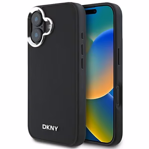 DKNY Paprastas sidabrinis logotipas magnetinis iPhone 16 dėklas - juodas