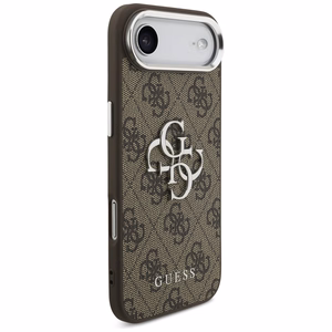 GUESS dėklas telefonui IPHONE 17 Air GUHCP17MP4G4SMCW (4G PU odos dėklas su dideliu 4G ir klasikiniu logotipu bei sidabriniu metaliniu kameros rėmeliu) rudas