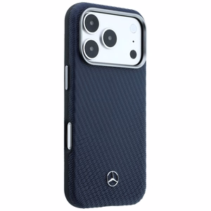 Mercedes Leather Semi Wrap Wood Effect MagSafe Case for iPhone 17 Pro - Navy Blue