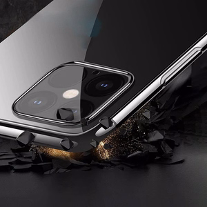 Permatomas dėklas TPU gelio dangtelis su metaliniu rėmeliu Samsung Galaxy S22 Ultra mėlynas
