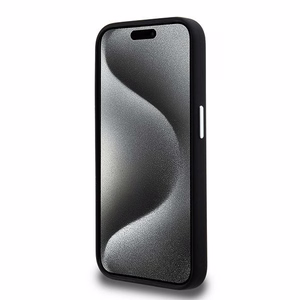 Karl Lagerfeld silikoninis metalinis scenarijaus logotipas dėklas telefonui iPhone 15 Pro Max - juodas