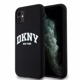 DKNY Skystas silikoninis baltas spausdintas logotipas magnetinis dėklas telefonui iPhone 11/Xr - juodas