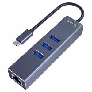 Savio AK-57 USB-C – 3x USB-A šakotuvas su RJ-45 gigabitų Ethernet adapteriu, 5000 Mbit/s, pilkas