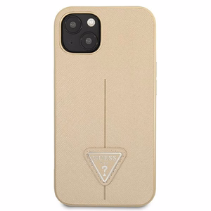 Guess GUHCP13SPSATLE iPhone 13 mini 5.4 dėklas telefonui, smėlinis, kietas, Saffiano trikampio logotipu