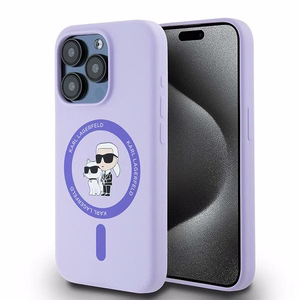 Karl Lagerfeld silikoninis Karl&Choupette galvų žiedas Magnetinis dėklas iPhone 15 Pro - Violetinis