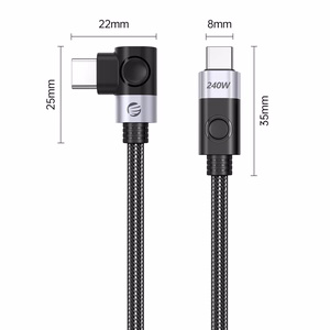 Orico CW240 kampinis USB-C–USB-C PD, 240 W, 20 Gbps laidas, 0,5 m – juodas