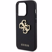 Guess Leather Perforated 4G Glitter Logo Case for iPhone 15 Pro - juodas dėklas telefonui