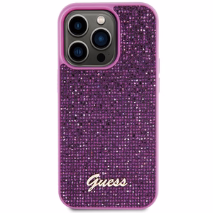 Guess Disko Metalinis Užrašas dėklas telefonui iPhone 15 Pro - rožinis