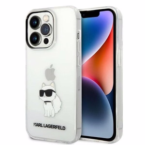 Karl Lagerfeld Ikonik Choupette dėklas telefonui iPhone 14 Pro - permatomas