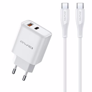 Įkroviklis Awei PD81C-EU 22.5W USB-A/USB-C + USB-C to USB-C cable 1.0m baltas