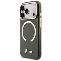 Guess IML Glitters Script Dirželis MagSafe Dėklas for iPhone 17 Pro - juodas