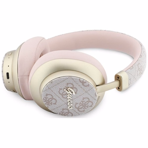 Belaidės ausinės Guess ENC 4G Gold Script Metal, rožinės