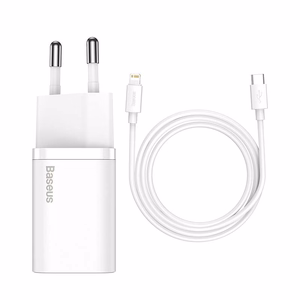 Įkroviklis Baseus Super Si 20W USB-C + USB-C to Lightning cable 1.0m baltas TZCCSUP-B02