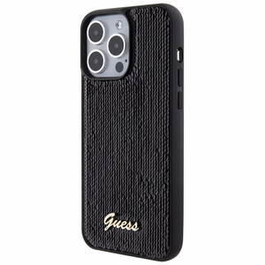 Guess Sequin Script Metal dėklas telefonui iPhone 15 Pro Max - juodas