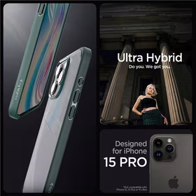 Spigen Ultra Hybrid dėklas telefonui iPhone 15 Pro - tamsiai žalias