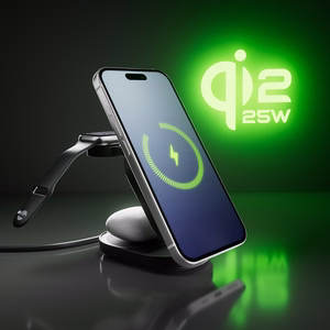 SBS Qi2.2 25W indukcinė 3-in-1 sulankstoma įkrovimo stotelė su MFI sertifikatu - juoda