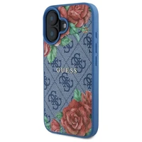 Guess GUHMP16SP4ROPEMCB iPhone 16 6.1" mėlynas/mėlynas kietas dėklas 4G Gėlių Raštas Magnetinis