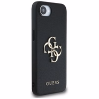 Guess PU Grained 4G Metal Logo dėklas telefonui iPhone 16e - juodas