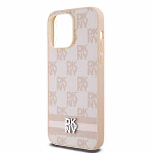 DKNY Odinis languotas mono raštas ir spausdintos juostos dėklas telefonui iPhone 14 Pro Max - rožinis