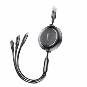 Baseus kabelis 3in1 Golden Loop ištraukiamas USB - micro USB + Lightning + USB-C 1,2m 3,5A juodas