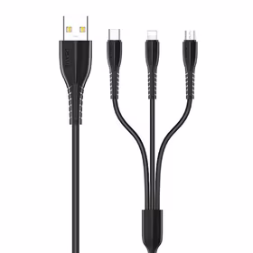USAMS laidas U69 3W1 1M (LIGHTNING/MICROUSB/USB-C) SJ508USB01 (US-SJ508) juodas